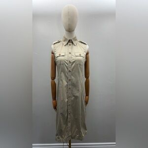Brooks Brothers Beige Tan Cotton Short Sleeve Midi Dress with Pockets Size 2